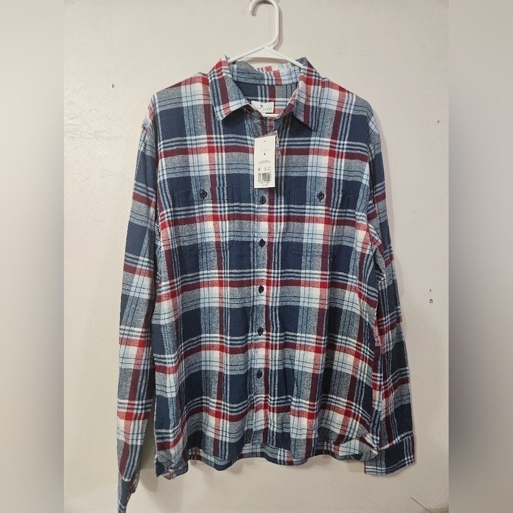 NWT! True Craft Button Down Plaid Blue And White Mens Shirt!